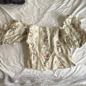 Reformation Cream Floral Puff Sleeve Blouse